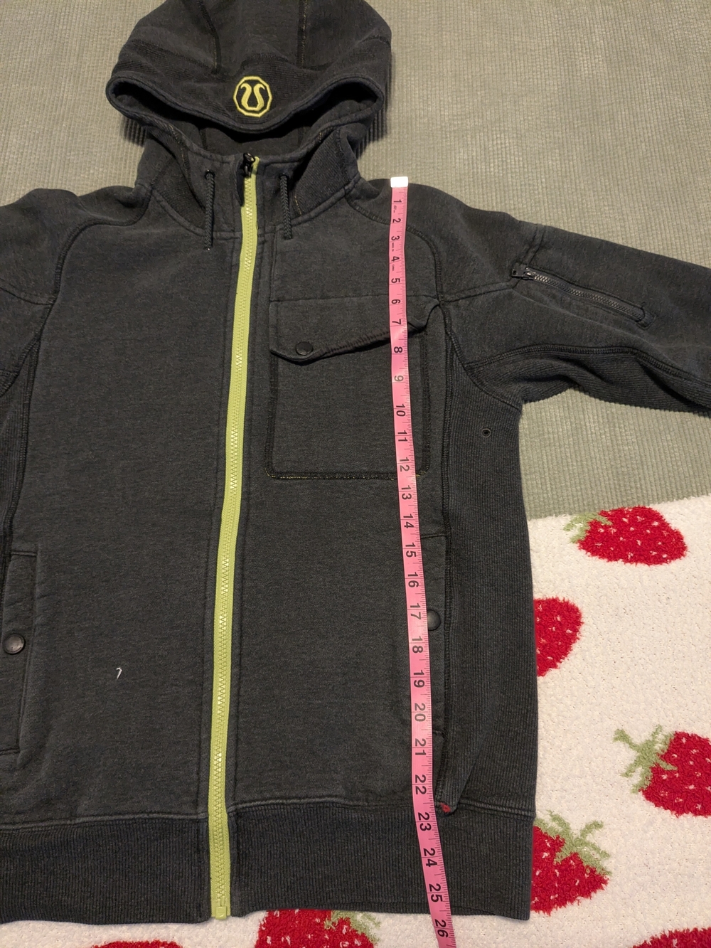 Lululemon Athleta Charcoal Hoodie with Lime Zipper Mens Vintage Heavyweight SM - Picture 6 of 7